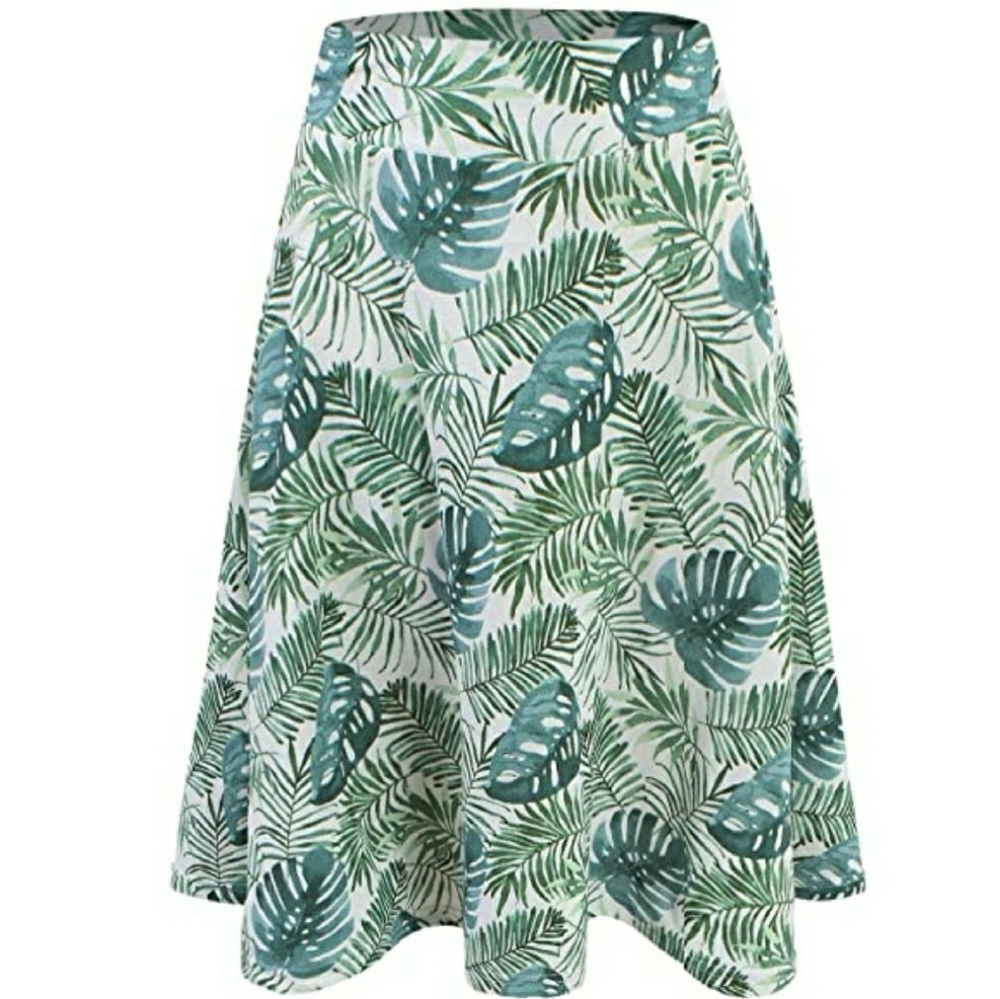 High Waisted Floral Knee Length Skirt